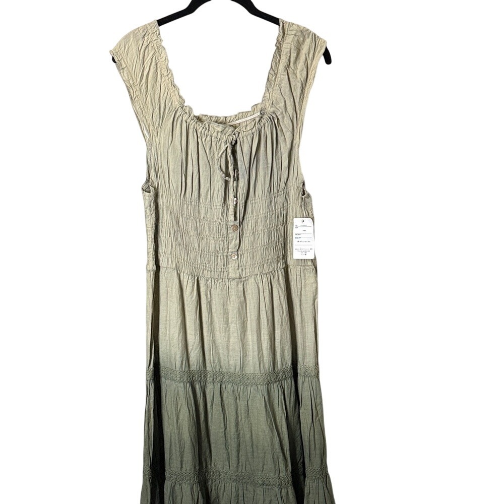 Innocente Womens Green Ombre Smocked Tiered Maxi Dress Crochet Lace Trim Sage